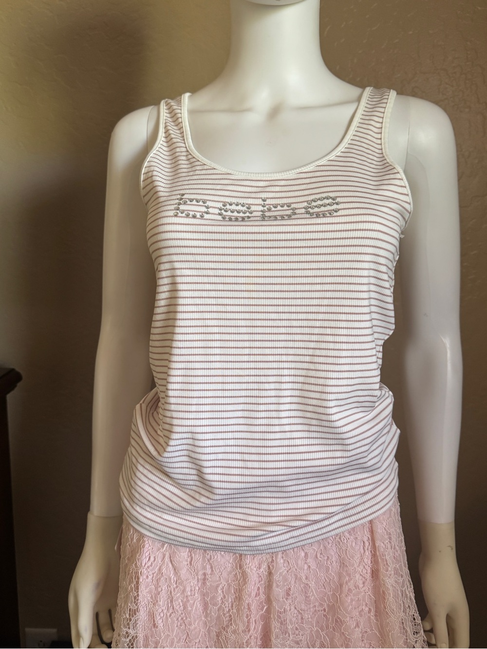 Bebé pink and white stripped tank top small